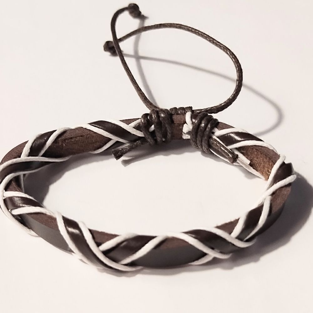 Leather bracelet‎ men's braided brown new d64